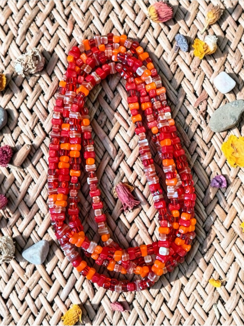 Vintage long strand Red & Orange Rectangular Bead Necklace 49” - Picture 7 of 15